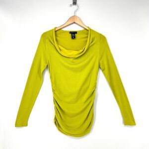 Chartreuse Cowl Neck Ruched Top New York & Company Womens Size Small Brat Green